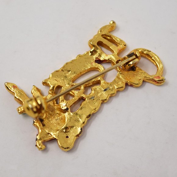Merry Christmas Brooch Candle Goldtone Holiday Retro Festive Pin Party Office - Picture 4 of 8